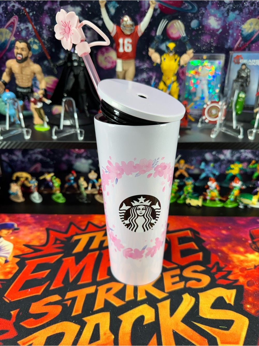 Starbucks White Travel Cup with Pink Cherry Blossom Straw Accent